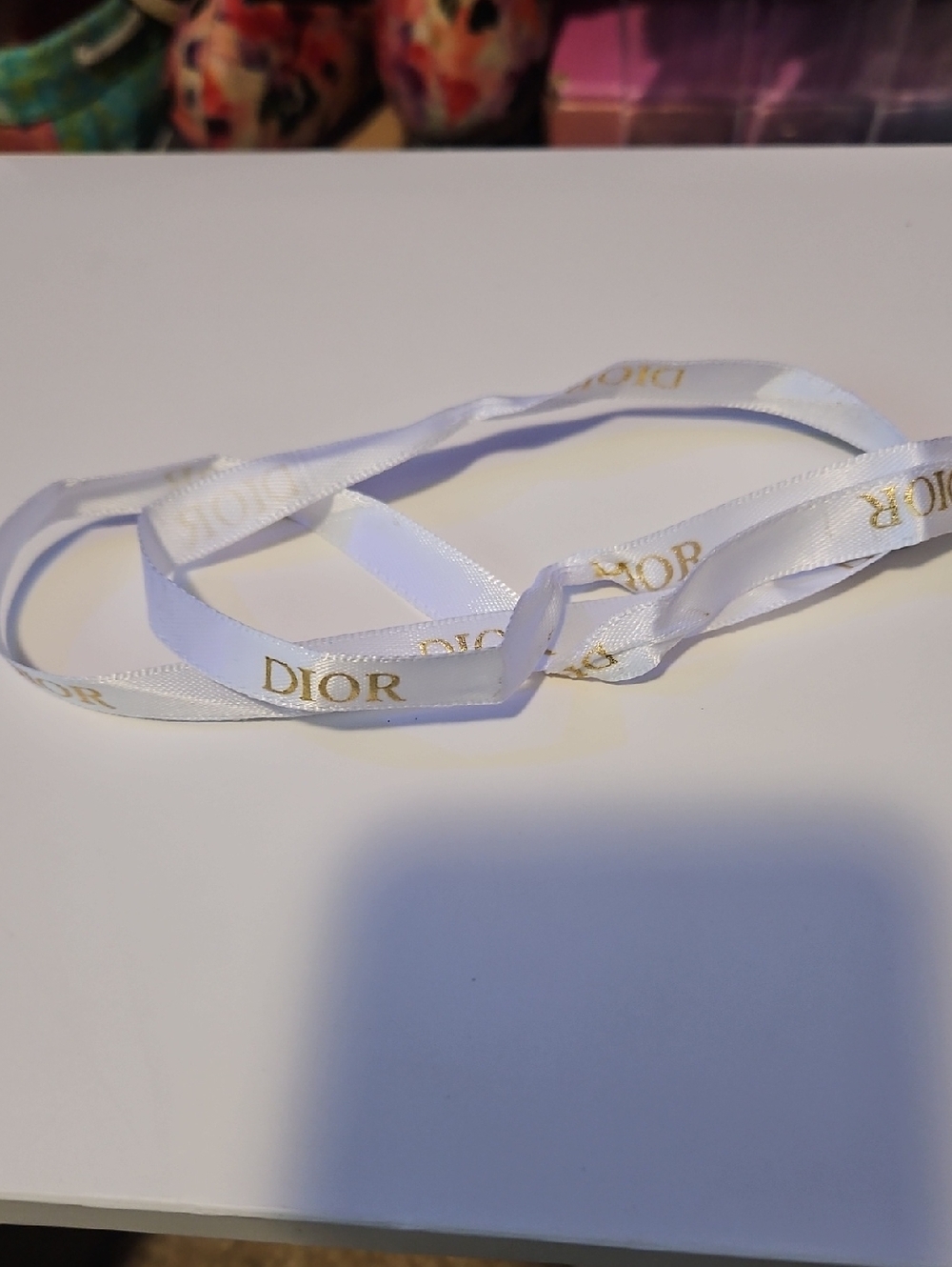 Dior White Satin Ribbon with Gold Logo